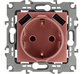Розетка ЭРА 12410914 2PE 16A 250В, шторки, с 2xUSB 5В 3А, Эра12, медь 10/100/2000 Б0047848 