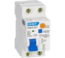 Дифференциальный автоматический выключатель CHINT, NXBLE-63Y, 1P+N, 10А, 30mA, электронный, тип AС, характеристика С, 4.5kA 105541 
