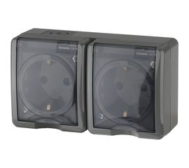 Розетка ЭРА 11-2404-03 2х2P E IP54, шторки, 16A-250В, ОУ, серый Б0020719 
