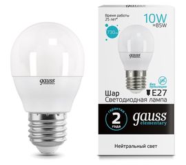 Лампа Gauss LED Elementary Шар 10W E27 730lm 4100K 53220 