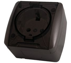 Розетка TDM 2П+3 открытой установки IP54 16А с прозрачной крышкой шоколад Селигер SQ1818-0207 