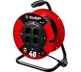Удлинитель на катушке ЗУБР "ПВС 307", 40 м, 2500 Вт, 4 гнезда, ПВС 3х0,75 кв мм, 55083-40 