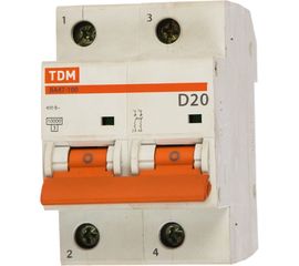 Автоматический выключатель TDM ВА47-100 2Р 20А 10кА D SQ0207-0014 