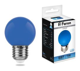 Лампа FERON LED 1вт Е27, синий, шар 25118 