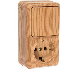 Вертикальный блок: розетка+выключатель Intro 270511 10-16А 250В, IP20, ОУ, Quadro, сосна Б0036168 