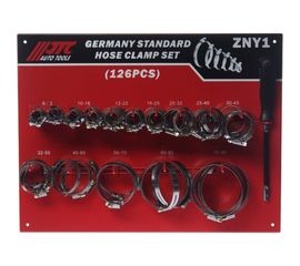 Набор червячных хомутов на стенде ZN8-ZN90 (125 шт.) с гибким воротком 7 мм JTC NEW JTC-ZNY1 
