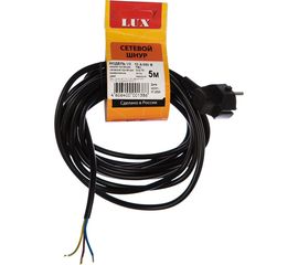 Сетевой шнур с вилкой Lux V3 ПВС 3x0.75 мм 5 м черный c заземлением 4606400001386 