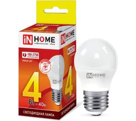 Светодиодная лампа IN HOME LED-ШАР-VC 4Вт, 230В, Е27, 3000К, 360Лм 4690612030579 