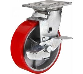 Колесо большегрузное полиуретановое поворотное с тормозом Medium 75 мм MFK-TORG 1044075 M 