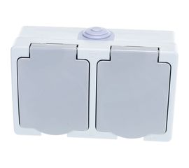 Горизонтальная розетка, 2 гнезда UNIVersal Аллегро с/з, з/ш, IP54, с крышкой, серая 1272 