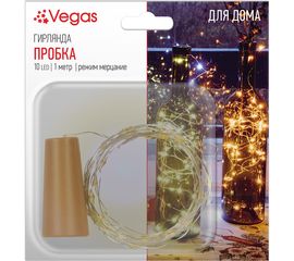 Электрогирлянда VEGAS Пробка, 10 тёплых LED ламп, РОСА, серебристый провод, 1 м, на батарейках 55128 