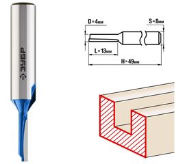 Фреза пазовая прямая ПРОФЕССИОНАЛ (4х13х49 мм; хвостовик 8 мм) Зубр 28753-4-13 