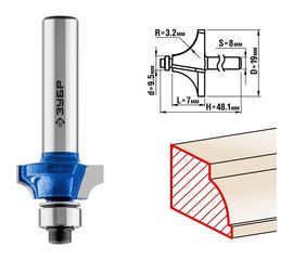 Фреза кромочная калевочная ПРОФЕССИОНАЛ №1 (19х7х48.1 мм; R3.2 мм; хвостовик 8 мм) Зубр 28700-19 