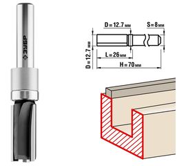 Фреза пазовая прямая с верхним подшипником по ламинату ПРОФЕССИОНАЛ (12.7х26х70 мм; хвостовик 8 мм) Зубр 28781-12.7-26 