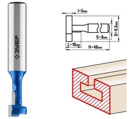 Фреза пазовая Т-образная №1 ПРОФЕССИОНАЛ (9.5х10х48 мм; паз 5 мм; хвостовик 8 мм) Зубр 28749-9.5-48 