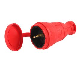 Каучуковый разъем ЭРА R8REDIP44 c заземлением, прямой, 16A, IP44, красный Б0044548 