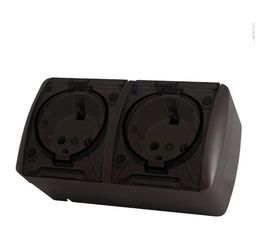 Двойная розетка TDM 2П+3 открытой установки IP54 16А с прозрачной крышкой шоколад Селигер SQ1818-0209 