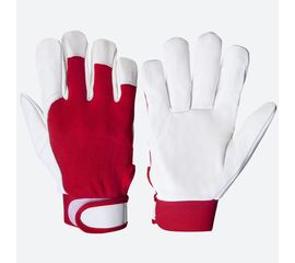 Кожаные перчатки Jeta Safety Mechanic, цвет красный/белый, манжета велкро JLE301-8/M 