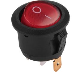 Клавишный круглый выключатель duwi MICRO красный с подсветкой 3 контакта, 250В, 3А, ВКЛ-ВЫКЛ тип 26849 9 