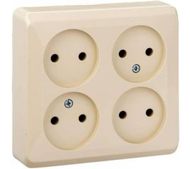 4-местная розетка Schneider Electric ЭТЮД, O/У, без заземления, без шторок, 16А, 250B, кремовый, PA16-205K 
