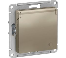 Розетка Schneider Electric AtlasDesign Шампань с заземлением, со шторками, с крышкой, 16А ATN000546 