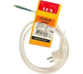 Сетевой шнур с вилкой V3 ПВС 3x0.75, 1.5м с з/к, белый LUX 4606400615804 