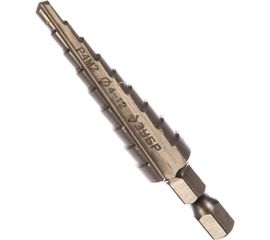 Сверло МАСТЕР ступенчатое по сталям и цветным металлам (4-12 мм; 9 ступеней; L65 мм; HEX1/4") Зубр 29665-4-12-9 