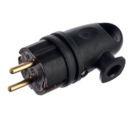 Угловая вилка STEKKER с заземляющим контактом, каучук 250В 16A IP44 черная RPG16-21-442 В 16-002 32749 