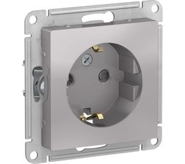 Механизм розетки Schneider Electric 1-м СП ATLAS DESIGN с заземлением, защитные шторки 16А алюминий ATN000345 
