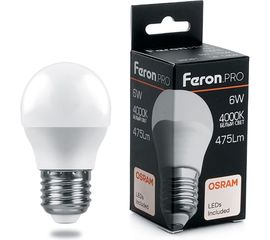 Светодиодная лампа FERON PRO LB-1406 Шарик E27 6W 4000K OSRAM LED 38069 