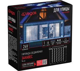 Электрогирлянда-конструктор VEGAS Занавес 96 синих LED ламп, 6 нитей прозрачный провод 55020 
