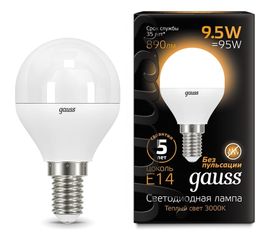 Лампа Gauss LED Шар E14 9.5W 890lm 3000K 105101110 