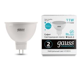 Лампа GAUSS Elementary MR16 11W 850lm 4100K GU5.3 LED 1/10/100 13521 
