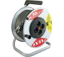 Силовой удлинитель на металлической катушке LUX К4-Е-30 КГ 3x1.5 30м 4 розетки с з/к 44130 4606400419440 
