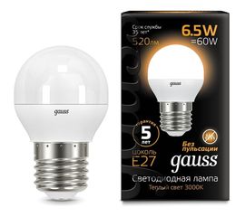 Лампа LED Globe E27 6.5W 100-240V 3000K Gauss 105102107 