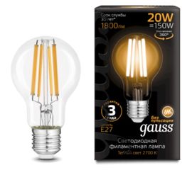 Лампа GAUSS Filament А60 20W 1800lm 2700К Е27 LED 1/10/40 102902120 