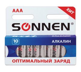 Батарейки SONNEN Alkaline, AAA алкалиновые, 10 шт., в коробке, 451089 
