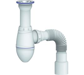 Сифон для умывальника 1.1/2"х40, литой нержавеющий выпуск, винт 80мм, с универсальной гибкой трубой, 40х40/50 Unicorn Юникорн A120 ИС.110312 