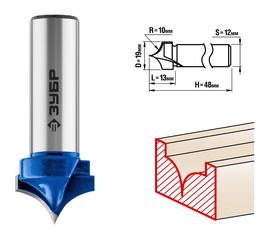 Фреза пазовая фасонная №4 ПРОФЕССИОНАЛ (19х13х48 мм; R 10 мм; хвостовик 12 мм) Зубр 28743-19-13 