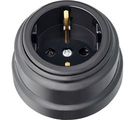 Розетка Bylectrica РА16-0206 1-местная с заз. контактом, со шторками 16А ОУ, серия РЕТРО, черный, РА16-0206 черный 