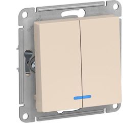 2-клавишный выключатель Schneider Electric AtlasDesign Бежевый с подсветкой, сх.5а, 10АХ ATN000253 