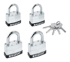 Навесной замок БУЛАТ ВС 0140/0150 под один ключ, комплект 4 шт. 13452 
