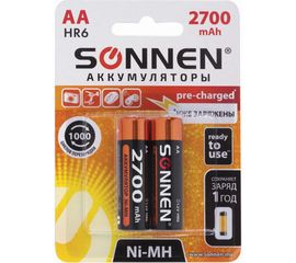 Аккумуляторные батарейки SONNEN АА HR06 Ni-Mh 2700mAh 2шт в блистере 454235 