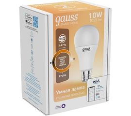 Умная Wi-fi лампочка Gauss, Smart Light DIM E27 А60 10 Вт 2700-6500K, диммируемая, управление голосом/смартфоном 1070112 