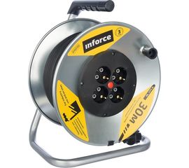 Силовой удлинитель на металлической катушке Inforce К4-Е-30 30 м 4 розетки с з/к 45130 