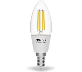 Умная Wi-fi филаментная лампочка Gauss, Smart Light DIM E14 C35 4,5 Вт 2700-6500K, диммируемая, управление голосом/смартфоном 1230112 