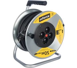 Силовой удлинитель на металлической катушке Inforce К4-Е-50 50 м 4 розетки с з/к 44150 