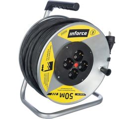 Силовой удлинитель на металлической катушке Inforce К4-Е-50 50 м 4 розетки с з/к 45150 