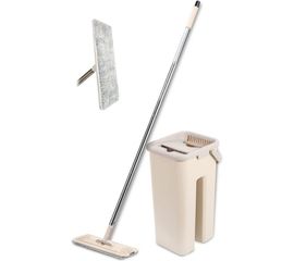 Система KRAFT для уборки Flat Mop швабра, ведро с отжимом, 2 насадки KT 835800 