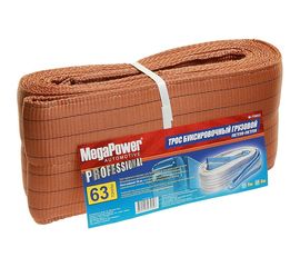 Буксировочный грузовой трос MEGAPOWER 63000кг длина 6 метров, ширина ленты 180мм петля-петля M-75663 